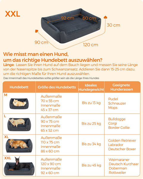 Rootz Plush Dog Bed - Pet Bed - Cozy Bed - Imitation Linen - Anti-Slip Fabric - 120cm x 90cm x 30cm