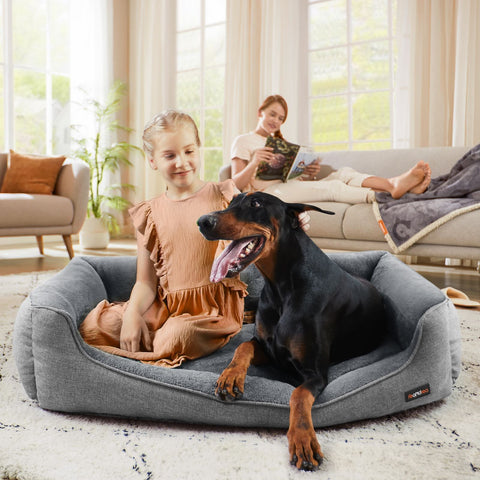 Rootz Plush Dog Bed - Pet Bed - Cozy Bed - Imitation Linen - Anti-Slip Fabric - PP Padding - 120cm x 90cm x 30cm