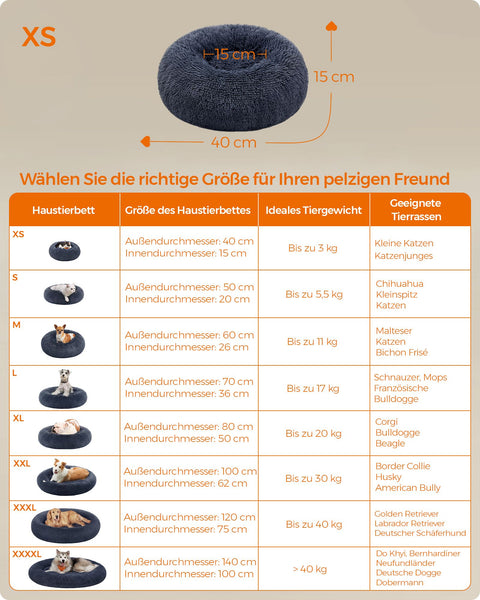 Rootz Fluffy Dog Bed - Plush Pet Bed - Washable Pet Nest - Cozy Comfort - 40cm x 15cm - Grey