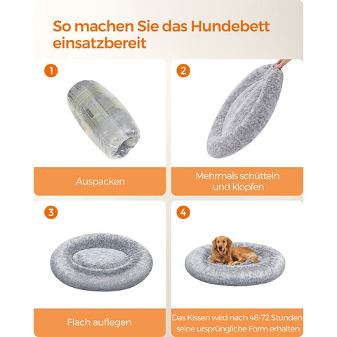 Rootz Fluffy Dog Bed - Plush Pet Bed - Cozy Canine Cushion - Grey - 120cm x 20cm