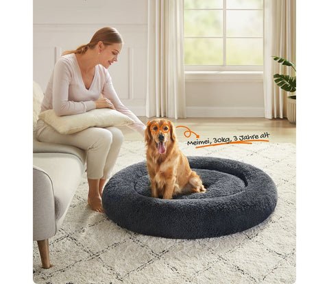 Rootz Fluffy Dog Bed - Plush Pet Bed - Comfy Canine Cushion - Soft Plush Comfort - 120cm Ø x 20cm, Grey