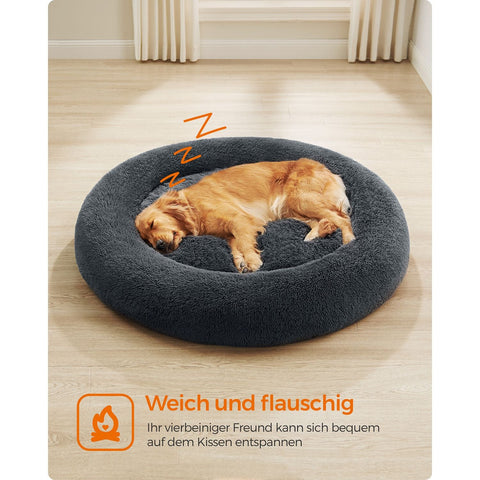 Rootz Fluffy Dog Bed - Plush Pet Bed - Comfy Canine Cushion - Soft Plush Comfort - 120cm Ø x 20cm, Grey