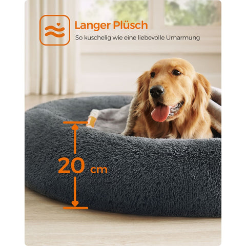 Rootz Fluffy Dog Bed - Plush Pet Bed - Comfy Canine Cushion - Soft Plush Comfort - 120cm Ø x 20cm, Grey