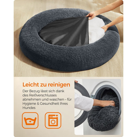 Rootz Fluffy Dog Bed - Plush Pet Bed - Comfy Canine Cushion - Soft Plush Comfort - 120cm Ø x 20cm, Grey