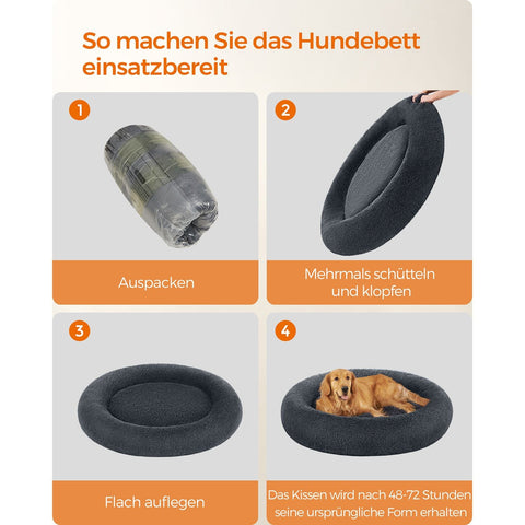 Rootz Fluffy Dog Bed - Plush Pet Bed - Comfy Canine Cushion - Soft Plush Comfort - 120cm Ø x 20cm, Grey