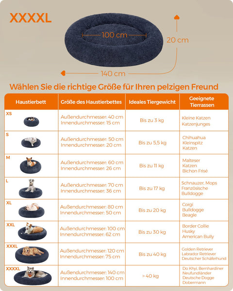 Rootz Plush Dog Bed - Pet Bed - Cozy Cushion - Soft Filling - Easy to Clean - Dark Gray - 140cm x 20cm - 4.8kg