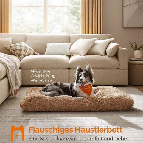 Rootz Camel Brown Hondenbed - Huisdiermat - Gewatteerd bed - Pluche materiaal - Antislipstof - Orthopedische ondersteuning - 122 cm x 74 cm x 10 cm