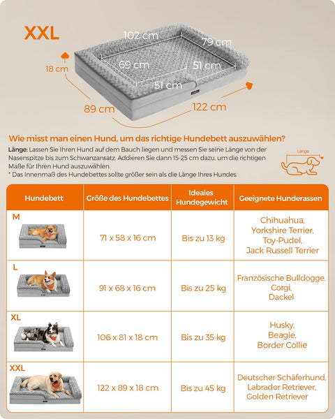 Rootz Orthopedic Dog Bed - Large Dog Bed - Pet Mattress - Joint Support - 122cm x 89cm x 18cm -  Grey