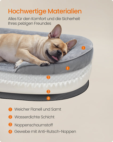 Rootz Dog Bed - Pet Cushion - Comfort Sleep Pad - Orthopedic Support - Grey - 76cm x 51cm x 18cm