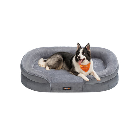 Rootz Dog Bed - Pet Bed - Fluffy Comfort - Supports Joints - Grey - Flannel & Velvet - 91cm x 68cm x 18cm