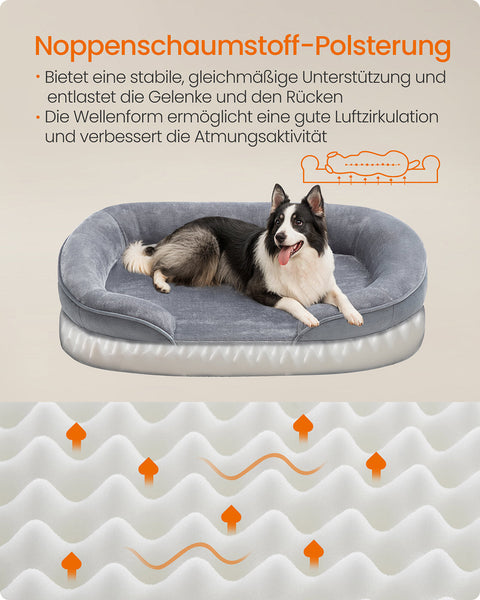 Rootz Dog Bed - Pet Bed - Fluffy Comfort - Supports Joints - Grey - Flannel & Velvet - 91cm x 68cm x 18cm