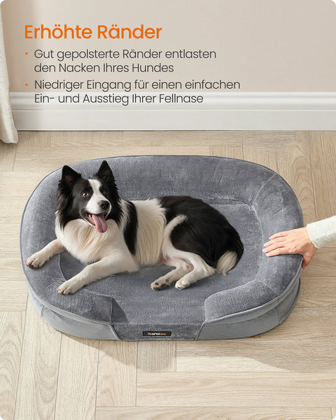 Rootz Dog Bed - Pet Bed - Fluffy Comfort - Supports Joints - Grey - Flannel & Velvet - 91cm x 68cm x 18cm