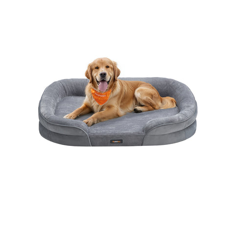 Rootz  Grey Dog Bed - Pet Cushion - Flannel & Velvet Comfort - Non-Slip Design - 106cm x 76cm x 18cm