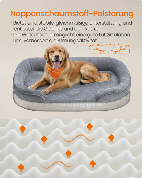 Rootz  Grey Dog Bed - Pet Cushion - Flannel & Velvet Comfort - Non-Slip Design - 106cm x 76cm x 18cm