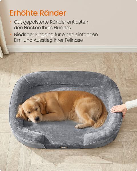 Rootz  Grey Dog Bed - Pet Cushion - Flannel & Velvet Comfort - Non-Slip Design - 106cm x 76cm x 18cm
