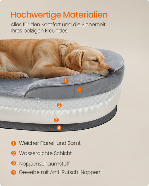 Rootz  Grey Dog Bed - Pet Cushion - Flannel & Velvet Comfort - Non-Slip Design - 106cm x 76cm x 18cm