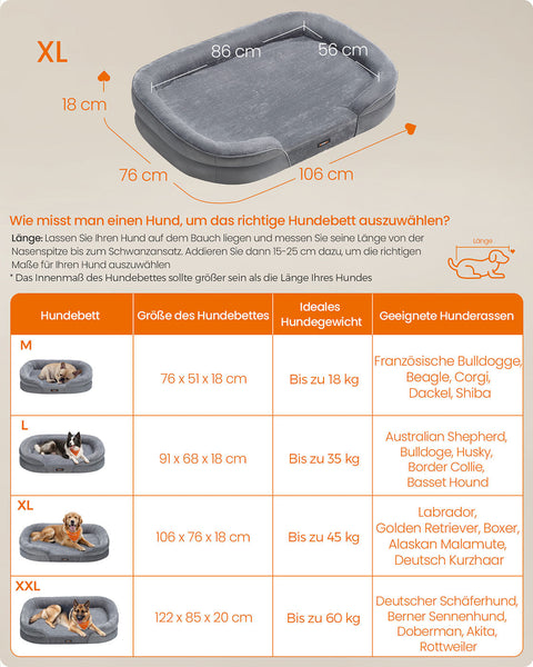 Rootz  Grey Dog Bed - Pet Cushion - Flannel & Velvet Comfort - Non-Slip Design - 106cm x 76cm x 18cm