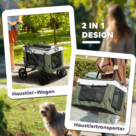 Rootz Foldable Hundbuggy - Dog Car - Pet Stroller - Comfortable Travel - 81cm x 58cm x 97.5cm -Green, White