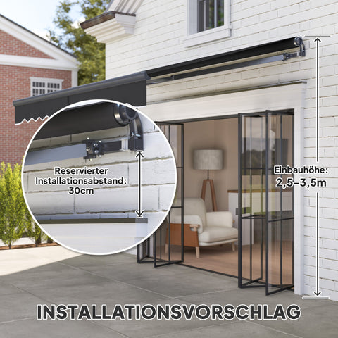 Rootz Klemmmarkise Awning - Retractable Canopy - Sun Shade - UV Protection - 296cm x 250cm - Durable Aluminum & Polyester Fabric