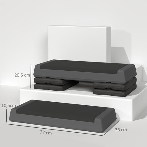 Rootz Adjustable Fitness Stepper - Aerobic Step - Non-Slip Platform - Height Options - 77cm x 36cm x 10.5/15.5/20.5cm