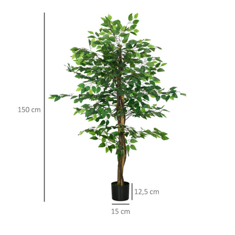 Rootz Artificial Fig Tree - Faux Plant - Realistic Appearance - No Maintenance - 150cm Height - Ø15cm x 12.5cm Pot
