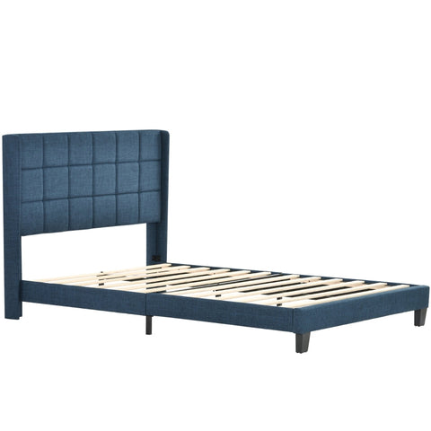 Rootz Double Bed with Headboard - Elegant Upholstered Bed - Sturdy Bed Frame - Optimal Support - 146L x 208W x 111H cm