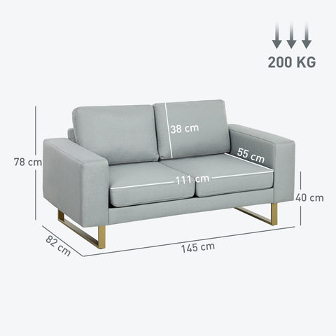 Rootz 2-Seater Sofa - Couch - Loveseat - Comfortable Seating - 145cm x 82cm x 78cm - Grey