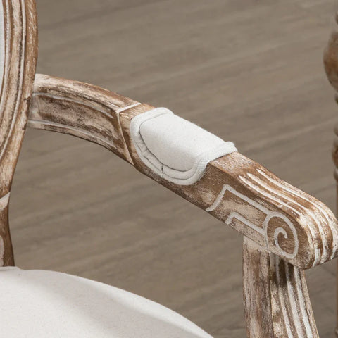 Rootz Dining Room Chair - Retro Design - Kitchen Chair With Armrests - Living Room Chair - Upholstered Chair - Cream White + Light Wood - 56 x 56 x 96 cm