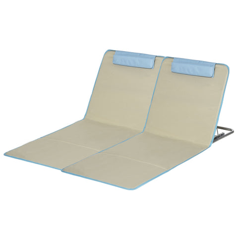 Rootz 2-Set Adjustable Beach Mat - Foldable Lounger - Portable Lounges - Headrest & 5 Positions - 124cm x 53cm x 37-50cm - Brown, Blue