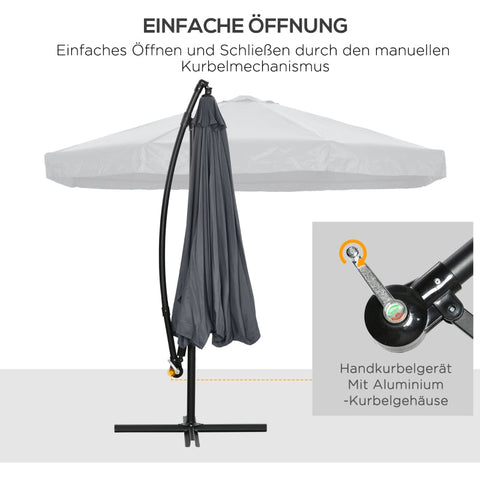 Rootz Cantilever Umbrella Ø3m - Rotatable Parasol - Hand Crank Umbrella - UV-Resistant Polyester - 360 Degree Rotating Canopy - Easy Operation - 295cm x 295cm x 242cm - Steel Frame