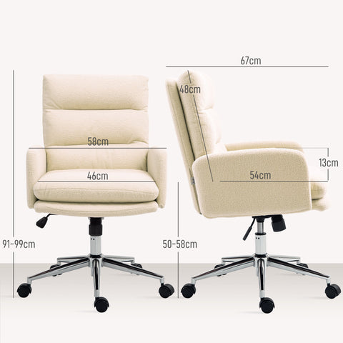 Rootz Office Chair - Desk Cushion Chair - Rotatable Chair - Ergonomic Support - 58cm x 67cm x 91-99cm - Cream White