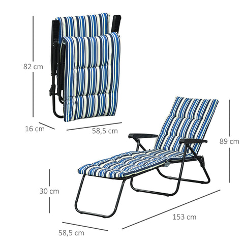 Rootz Sun Lounger Foldable Deck Chair - Beach Chair - Outdoor Recliner - 6-Position Comfort - 153cm x 58.5cm x 89cm