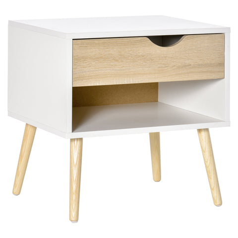 Rootz Side Table - Bedside Table - Hallway Chest - MDF Chipboard White + Oak - Durable & Stylish - 50 x 39 x 51 cm