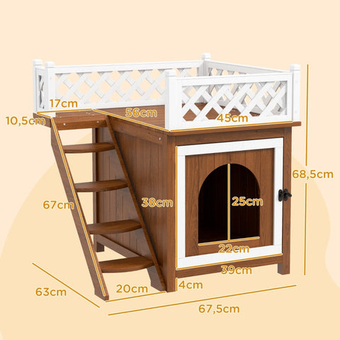 Rootz Cat Cave - Cat House - Small Animal Shelter - Cozy 2-Story Design - 67.5cm x 63cm x 68.5cm