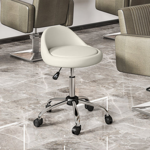 Rootz Rotating Stool - Roll Stool - Height Adjustable Chair - Comfort & Flexibility - 50cm x 50cm x 83cm - White Synthetic Leather
