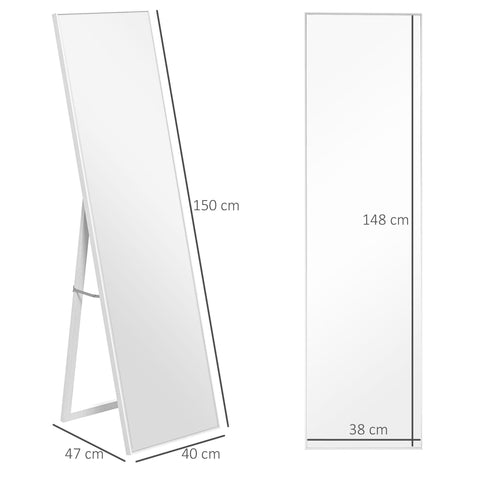Rootz Standing Mirror - Floor Mirror - Full-Length Mirror - Durable MDF Wood - 40x47x147 cm White