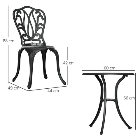 Rootz Garden Furniture Set - 2 Seats - Outdoor Chairs - Cast Aluminum - Retro Style - 44x49x88cm Chair, Ø60x66cm Table
