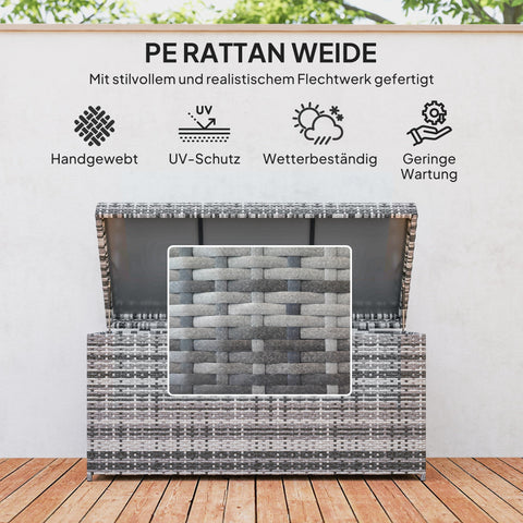 Rootz Rattan Edition Box - Storage Box - Pillow Chest - UV-Resistant - 130x61x65 cm - Grey - Weatherproof