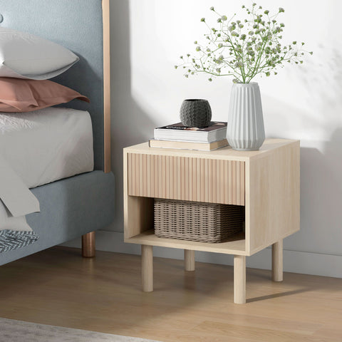 Rootz Bedside Table - Nightstand - Bedside Cabinet - Ample Storage - 47cm x 47cm x 50cm Scandinavian Style Brown