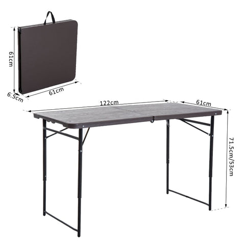 Rootz Folding Table - Foldable Camping Table - Picnic Table - Durable & Weather-Resistant - Height Adjustable - Lightweight & Portable - 122cm x 61cm x 53/71.5cm