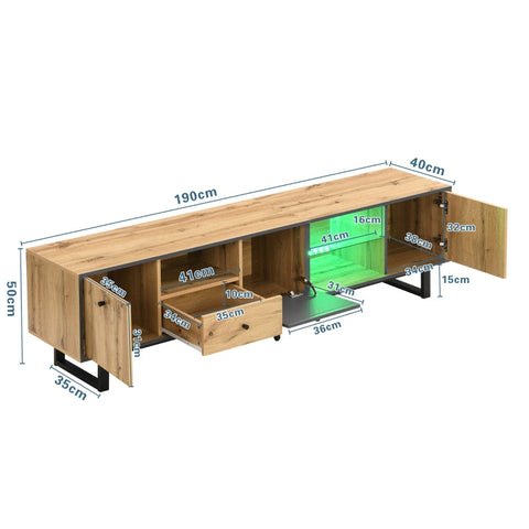 Rootz Elegant TV Cabinet - Media Unit - Entertainment Center - LED Lighting - 190L x 40W x 50H cm