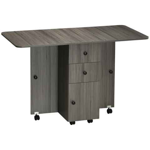 Rootz Folding Dining Table - Kitchen Table - Space-Saving - 2 Shelves & 2 Drawers - 120cm x 60cm x 76.5cm - Grey
