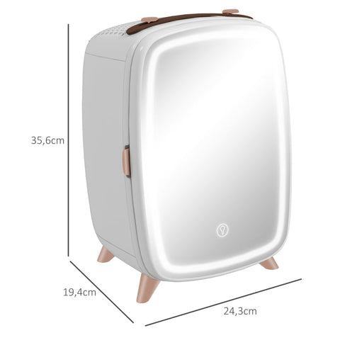 Rootz 6L Cosmetic Mini Fridge - Beauty Fridge - Skincare Cooler - Preserves Products - 24.3x19.4x35.6cm - Mirror & LED Lights