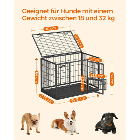 Rootz Heavy Duty Dog Cage - Pet Crate - Steel Construction - Spacious Interior - Easy Access Doors - Removable Tray - 92.5cm x 57.5cm x 64cm