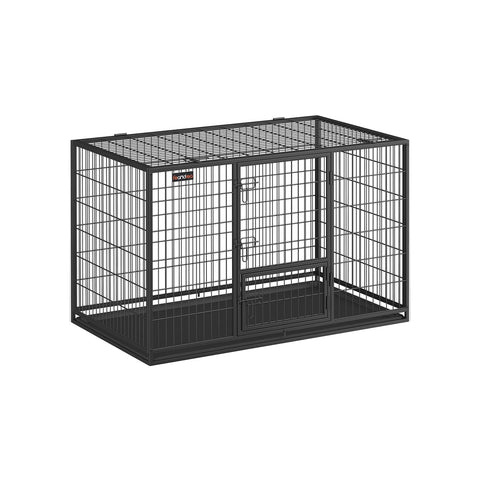 Rootz Heavy-Duty Dog Cage - Ink Black - Steel - Spacious - 139cm x 79cm x 87cm