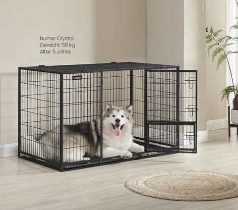 Rootz Heavy-Duty Dog Cage - Ink Black - Steel - Spacious - 139cm x 79cm x 87cm