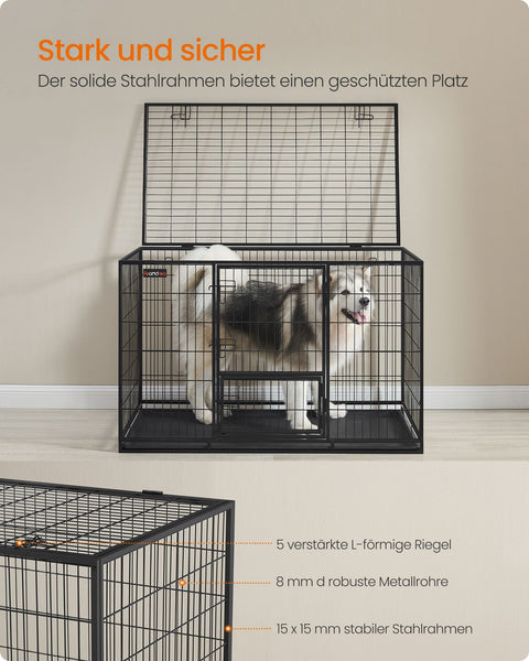 Rootz Heavy-Duty Dog Cage - Ink Black - Steel - Spacious - 139cm x 79cm x 87cm