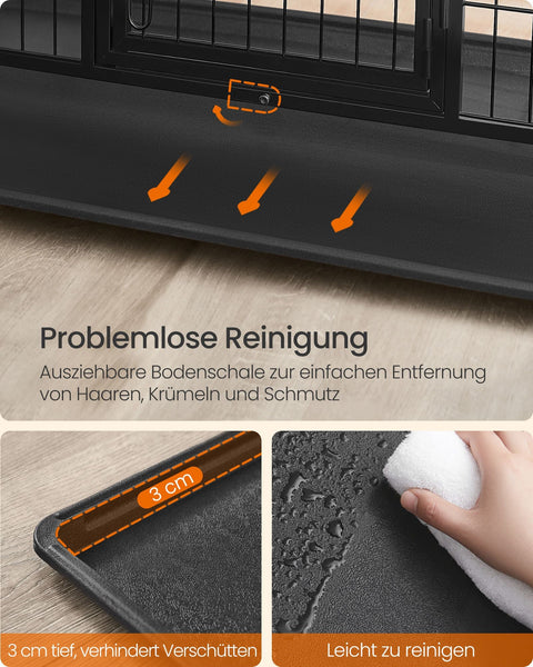 Rootz Heavy-Duty Dog Cage - Ink Black - Steel - Spacious - 139cm x 79cm x 87cm