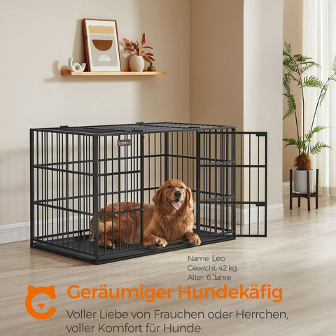 Rootz Heavy-Duty Dog Cage - Pet Crate - Ink Black - Steel Frame - Spacious - 122cm x 75cm x 80cm - 22.6kg