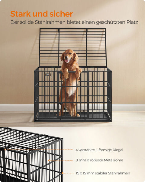 Rootz Heavy-Duty Dog Cage - Pet Crate - Ink Black - Steel Frame - Spacious - 122cm x 75cm x 80cm - 22.6kg
